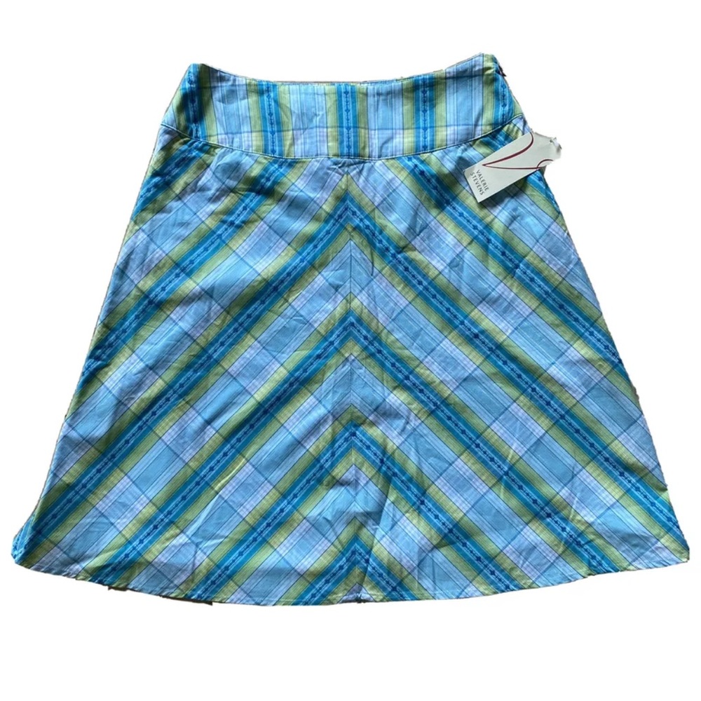 Valerie Stevens NWT Size 6 Petite Green Blue Plaid A-line Skirt